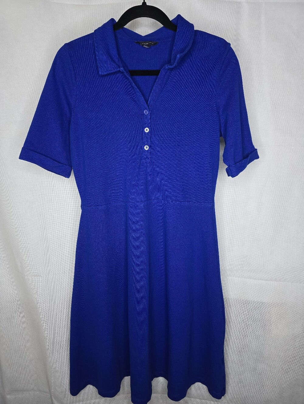 Lands' End Polo Shirt Dress Blue Cotton Stretch Knee Length 3/4 Sleeve 6-8